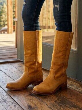 Frye Campus Boots 77370 Banana Leather Knee High Riding Boots 8.5 B Stitching